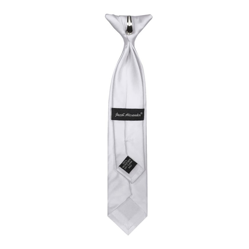 Jacob Alexander Young Boys' Solid Color 11 inch Pre-Tied Clip-On Neck Tie - White - Image 3